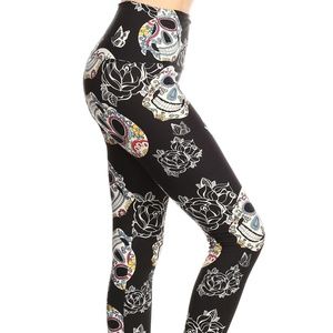 Yoga Sugar Skulls Roses Buttery Soft  Leggings